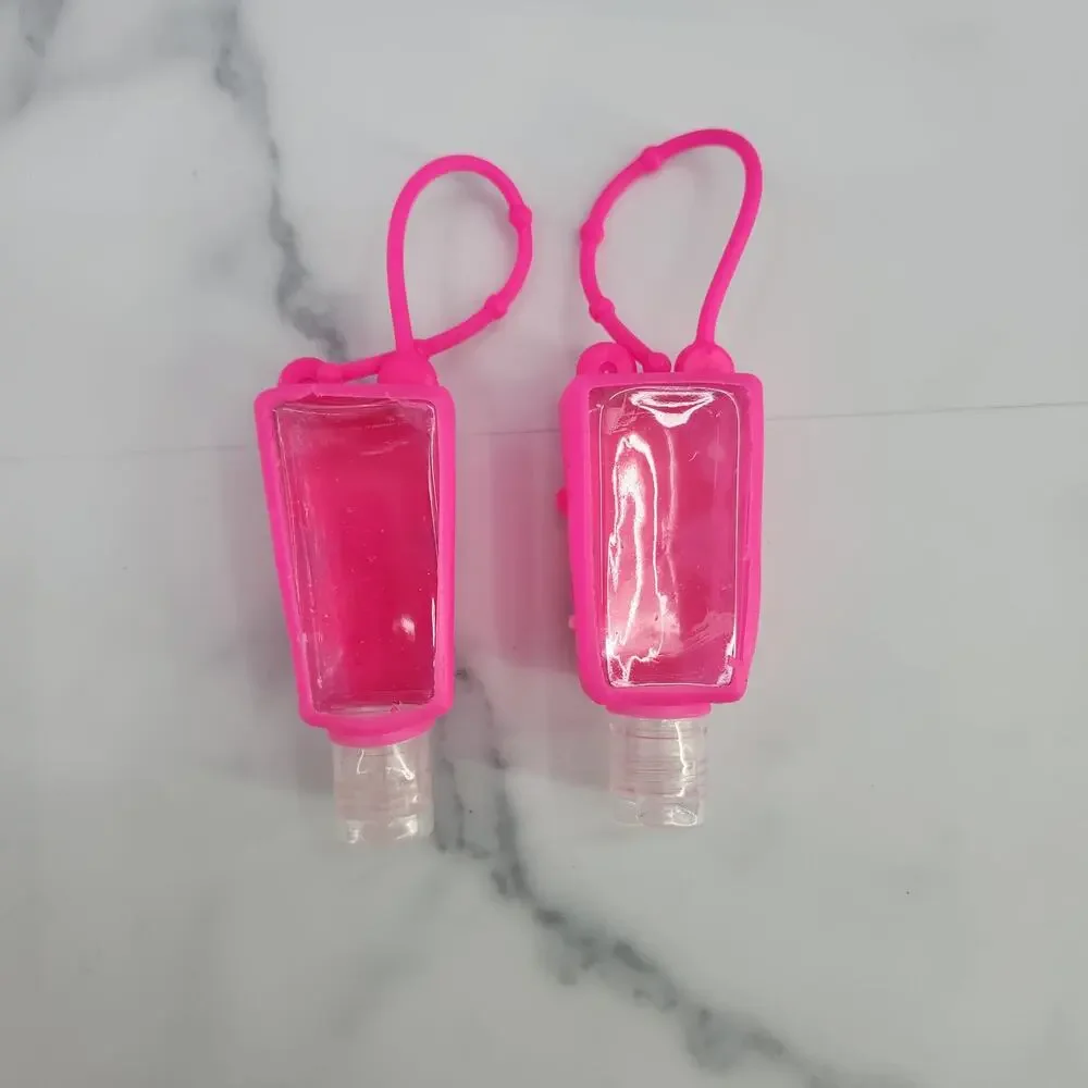 2 EMPTY Kids Refillable Containers Pink Doll Character Holder & adjustable Strap